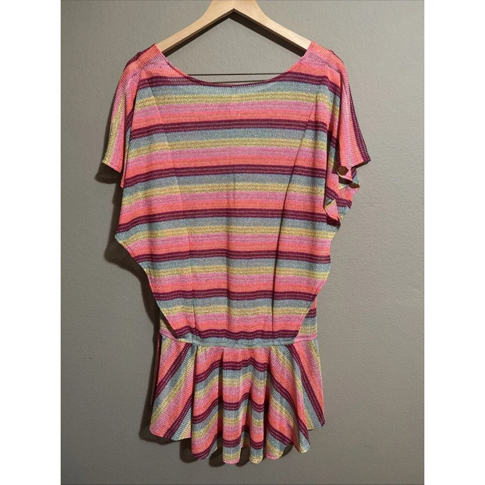 VICTORIAS SECRET Colorful Striped Mesh Cover Up Dress Flounce Hem Size M/L